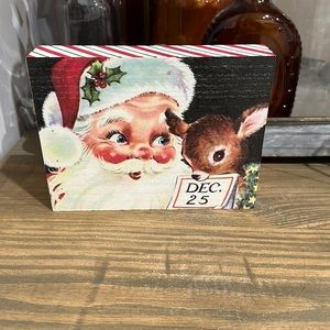 Vintage Looking Santa Claus with Reindeer Box Sign
